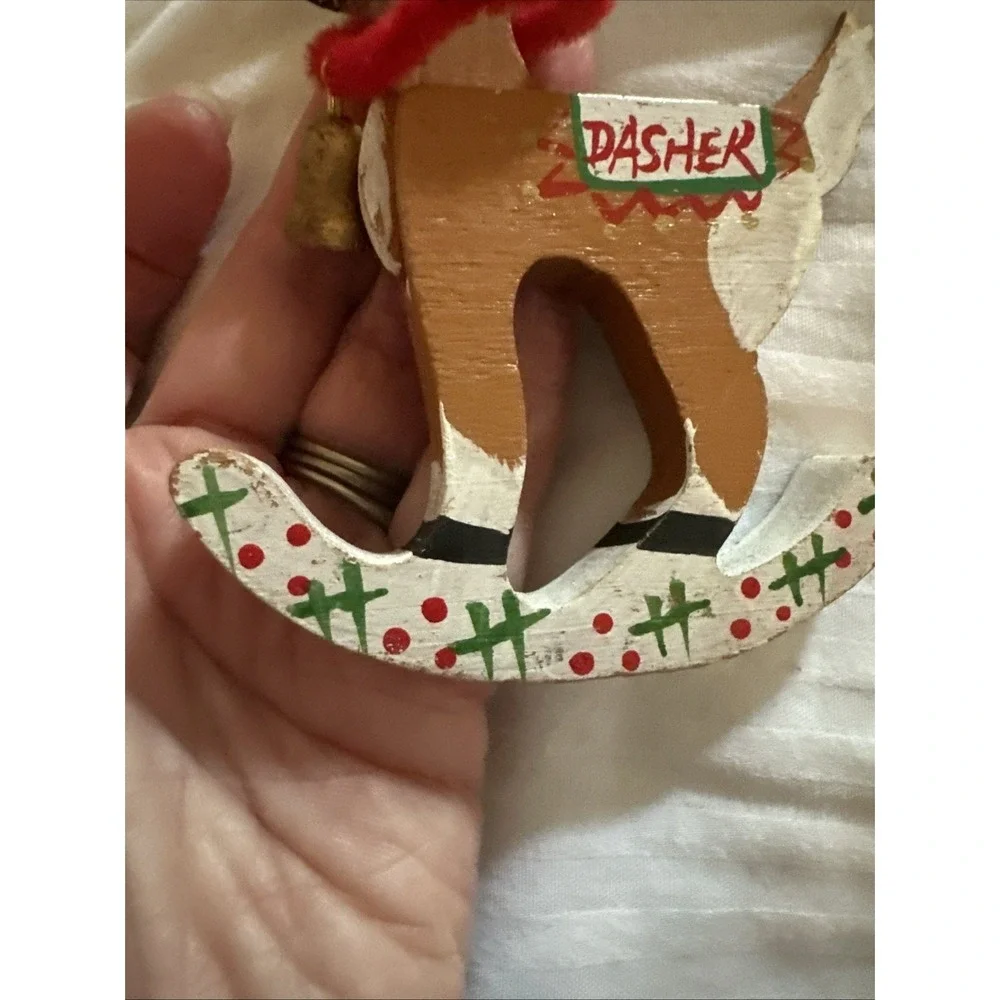 Vintage Kurt Adler Santa's Reindeer Dasher & SkierChristmas Ornament Wooden 1977